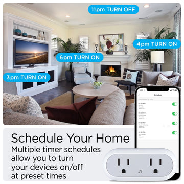 Smart Dual Plug - WiFi Remote App Control for Lights & Appliances; Compatible with Alexa and Google Home Assistant - JONATHAN Y